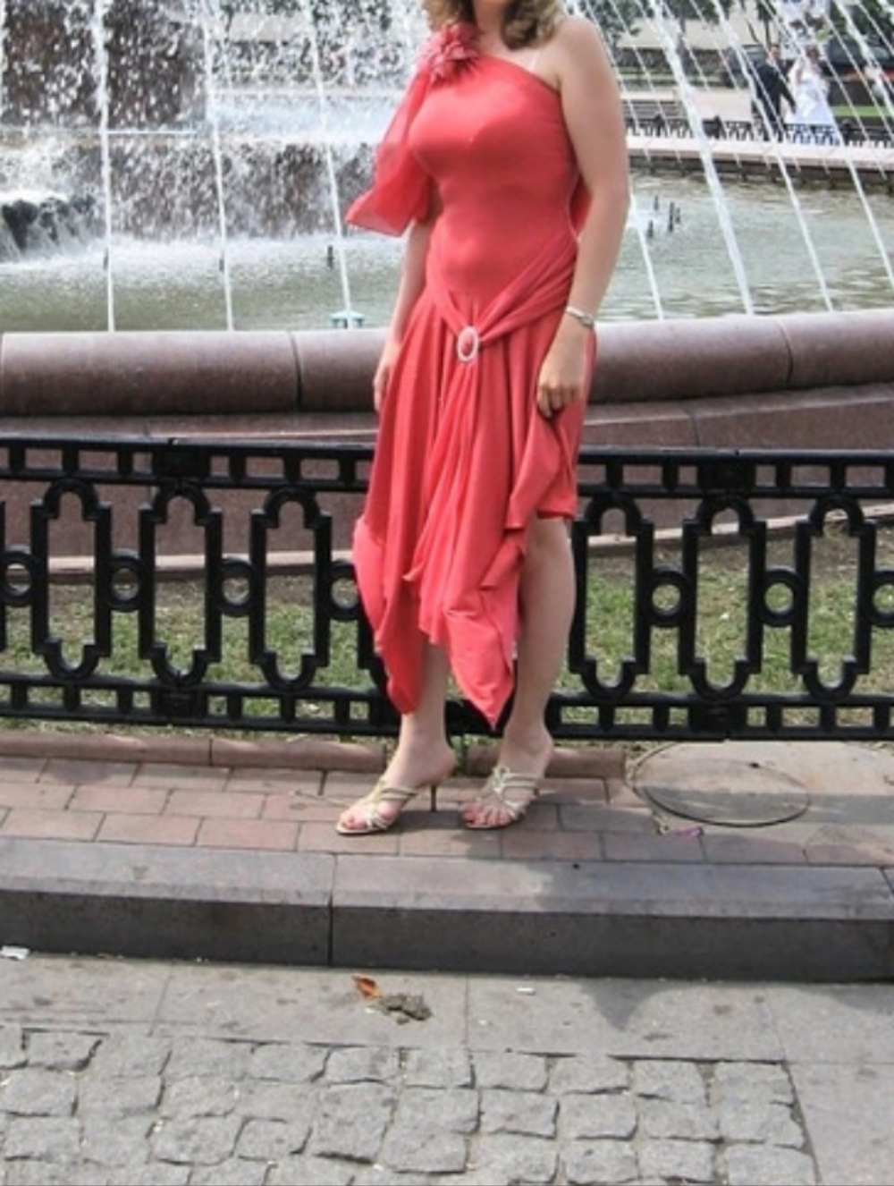Coral Sparkly Halter Neck Dress with Matching Shawl